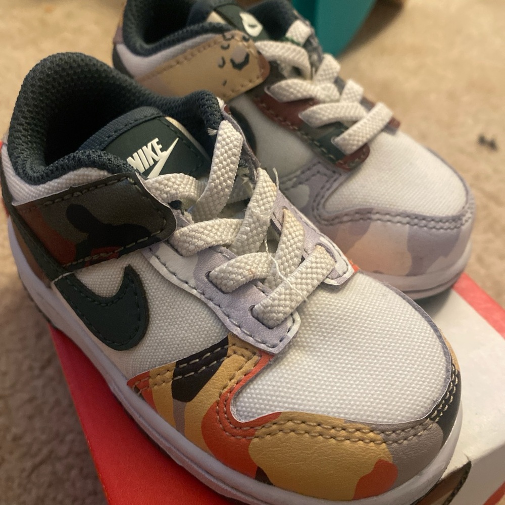 Nike Kids White Sneakers with Multi Camo Accents